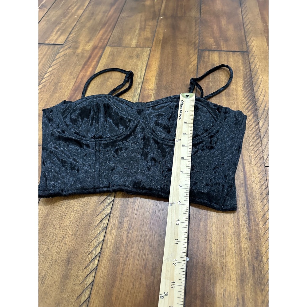 Love Crazy Corset Crop Top Womens Small Black Excellent Velvet Bustier Zip Back - Picture 4 of 8